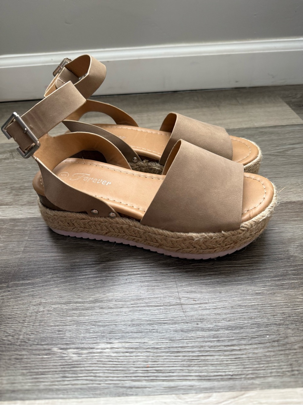 Forever Womens Taupe Espadrille Platform Sandals